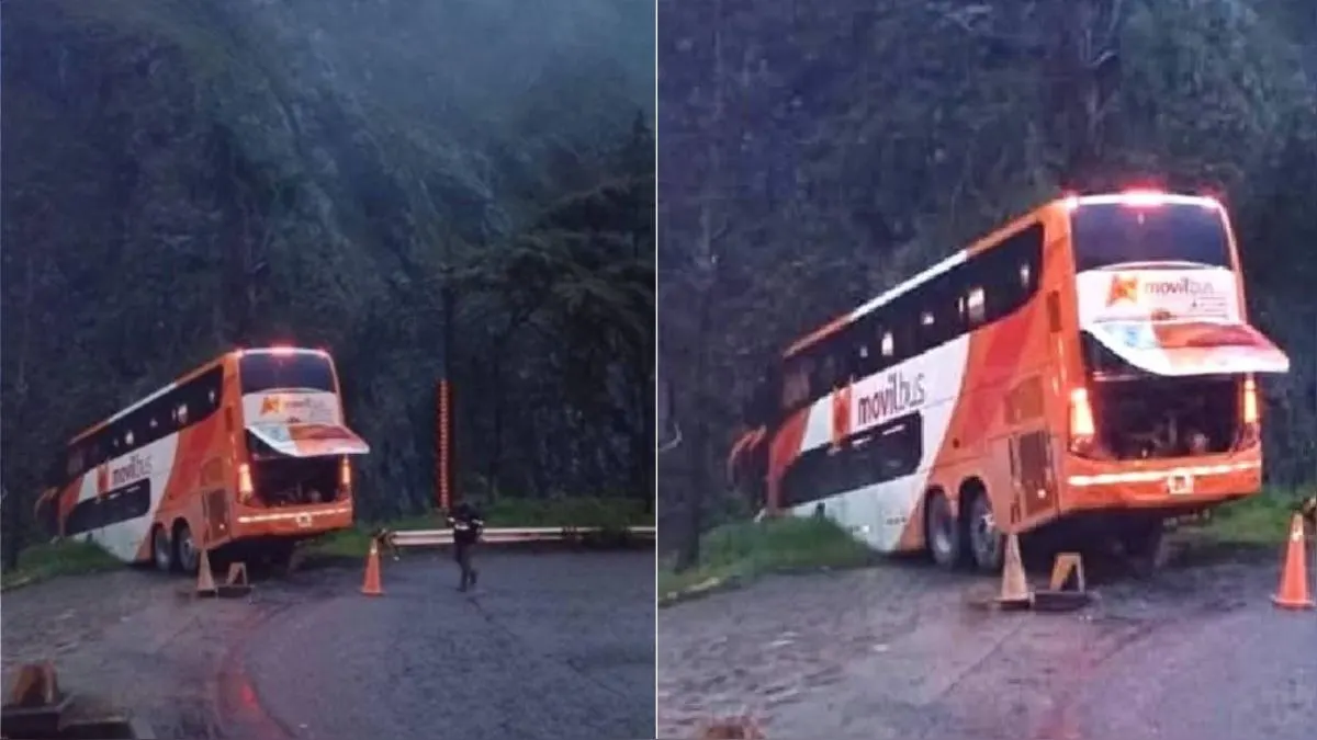Momentos de terror: más de 50 pasajeros se salvaron de caer al abismo tras despiste de bus